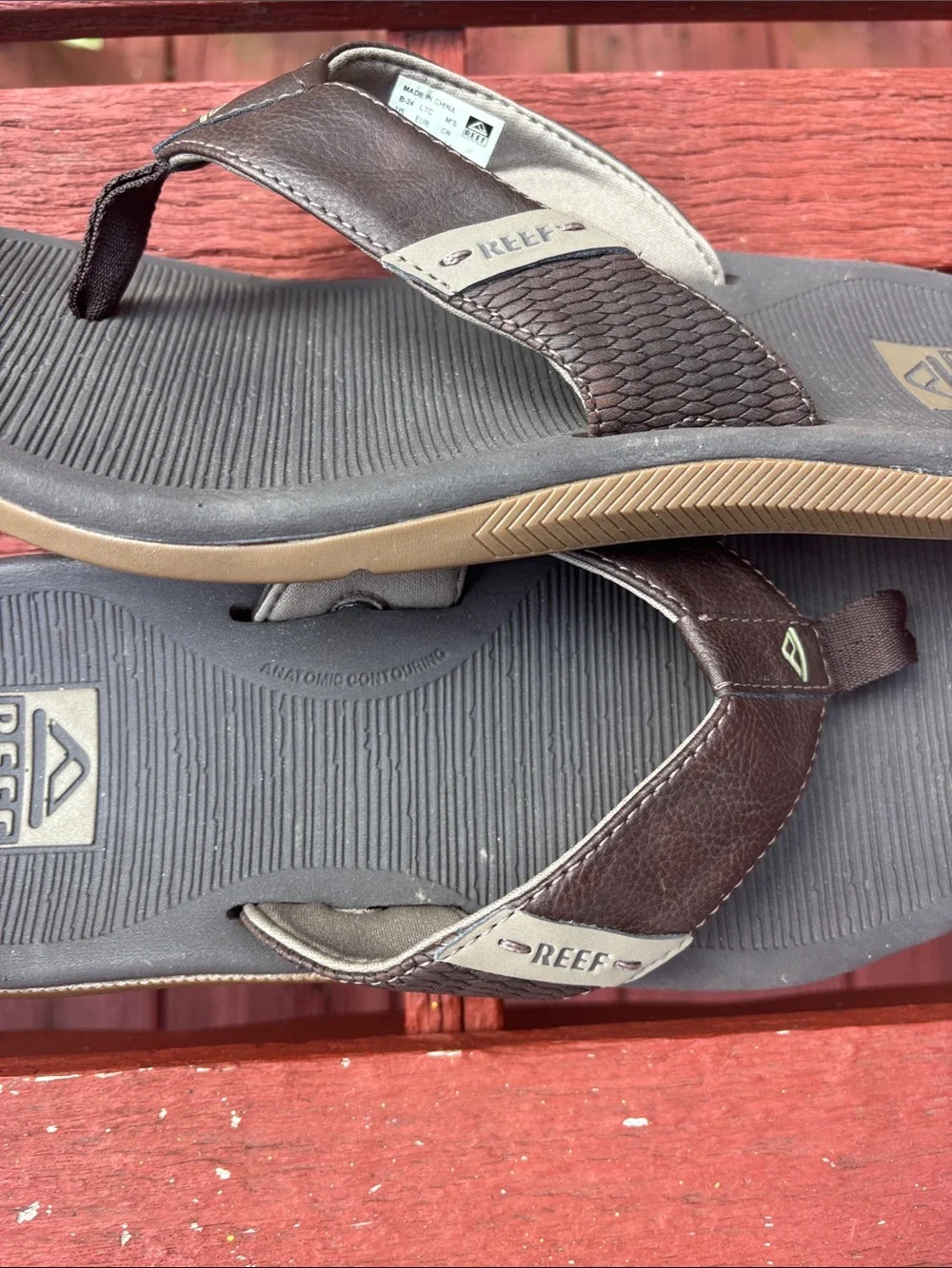 Reef Men’s Brown and Gray Leather Flip Flops